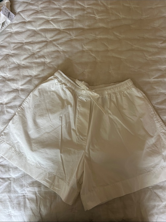 COS Pants - COS Cream-White Cotton Bermuda Shorts with Drawstring